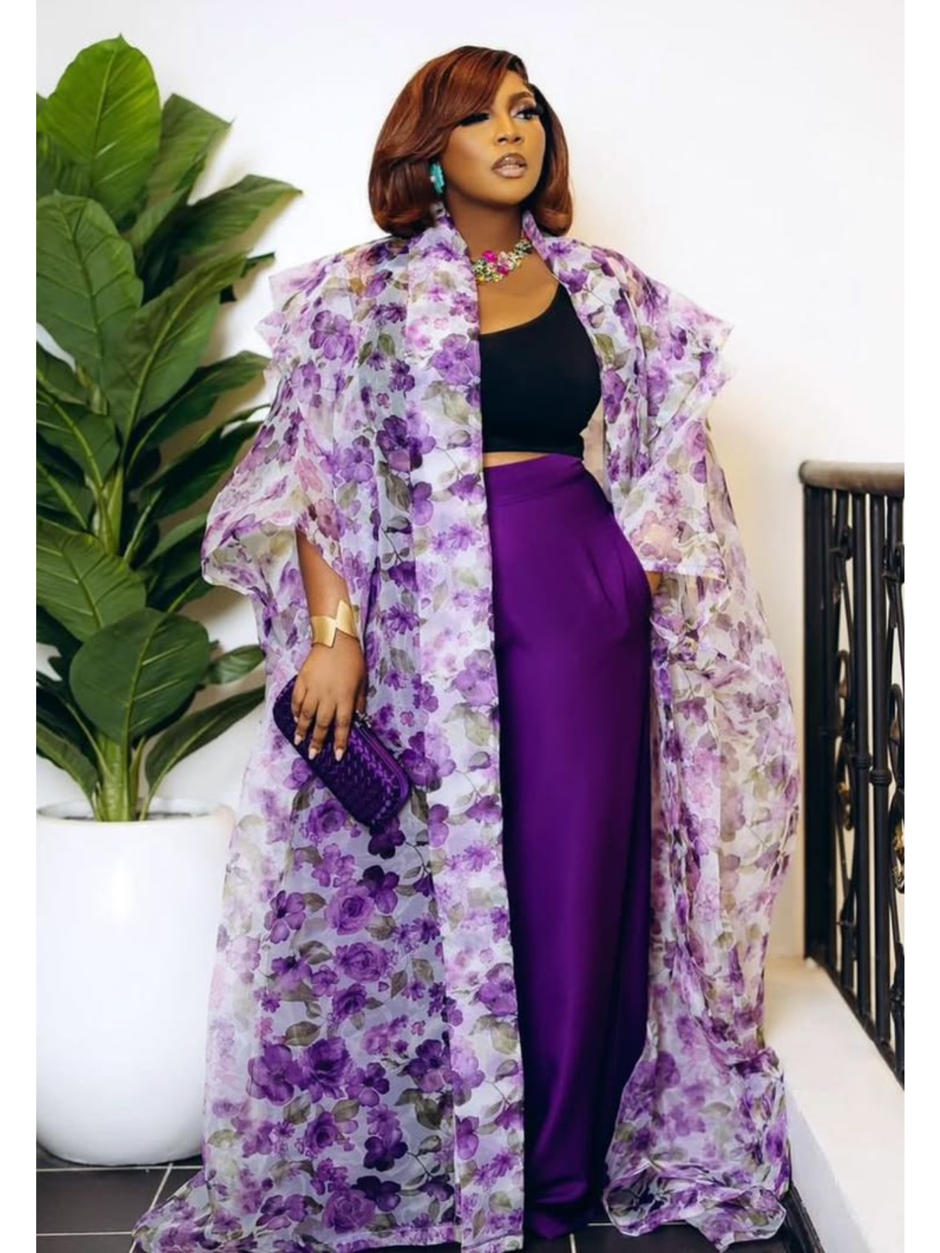 Kimono Sheer Floral - Women Floral Print Organza Long Kimono