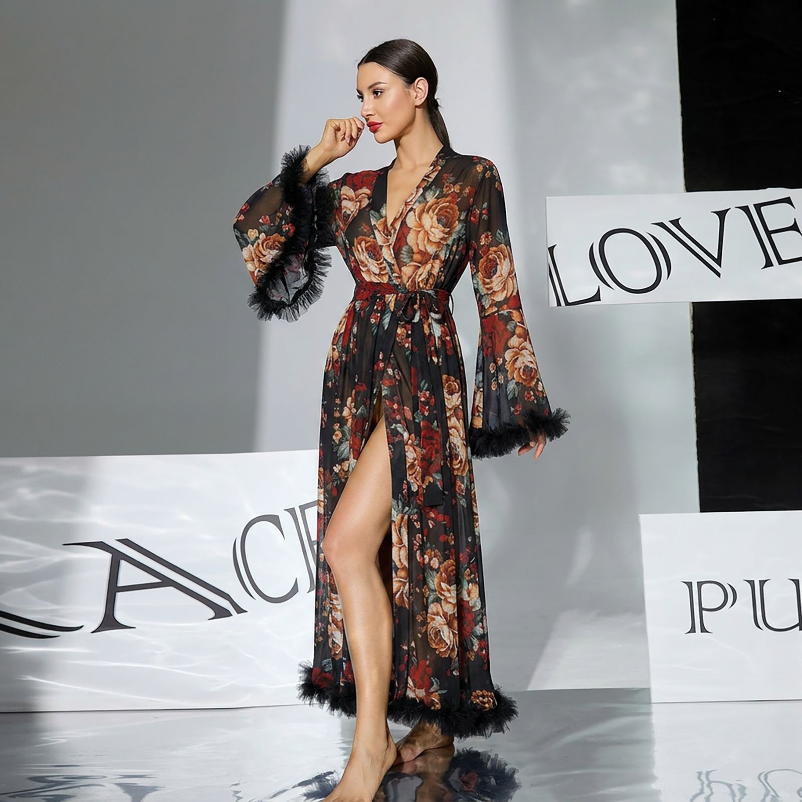 Summer Sheer Printed Mesh Robe - Kimono Sheer Floral recension och pris