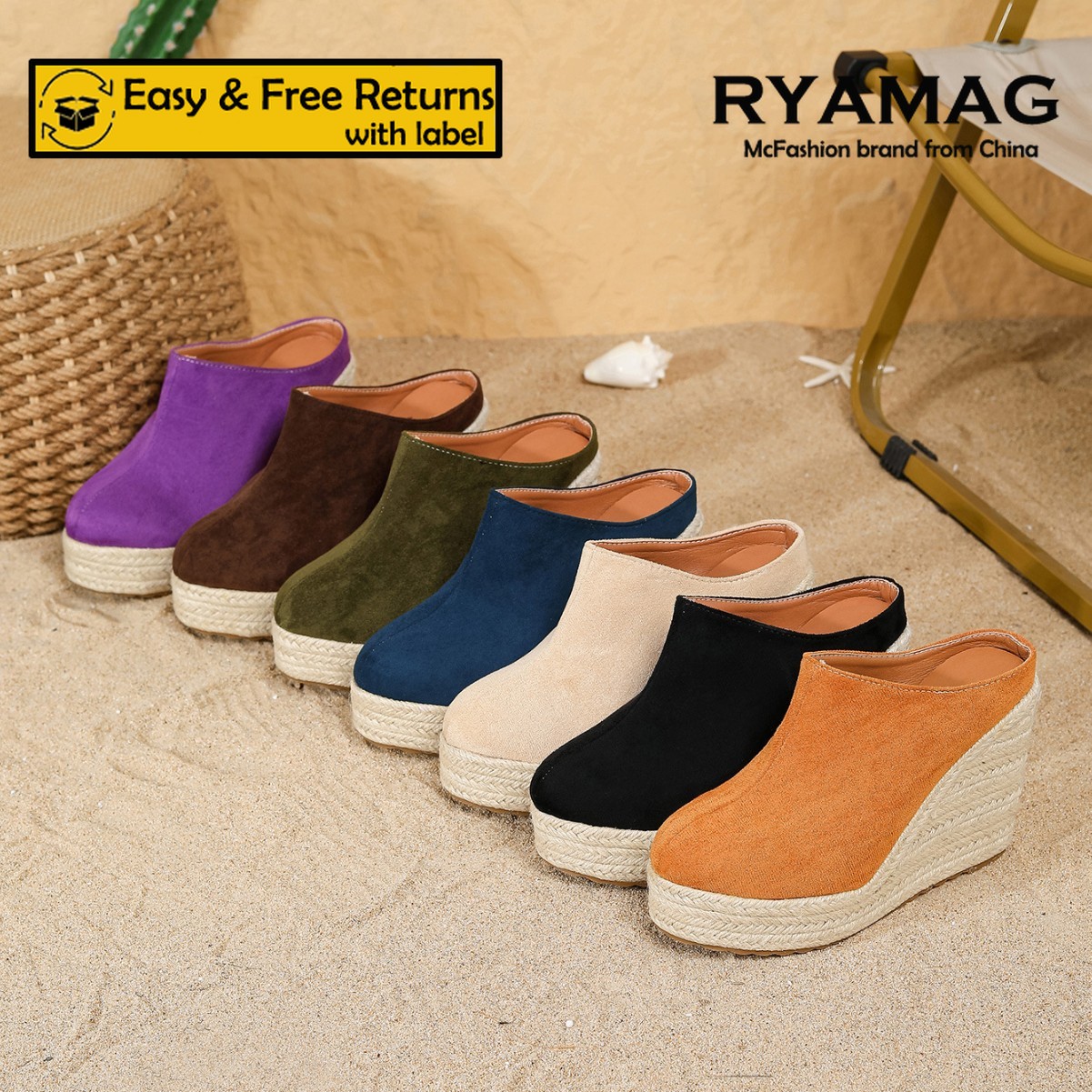 RYAMAG Comfortable Wedge Mules - Wedge Espadrille Women recension och pris