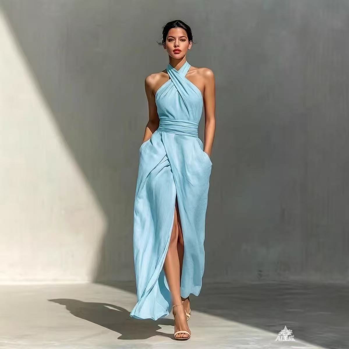 Chic Solid Front Split Boho Lo - Maxi Dress Halter recension och pris
