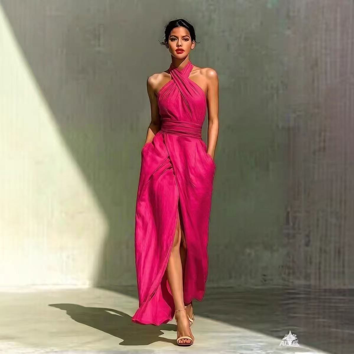 Chic Solid Front Split Boho Lo - Maxi Dress Halter recension och pris