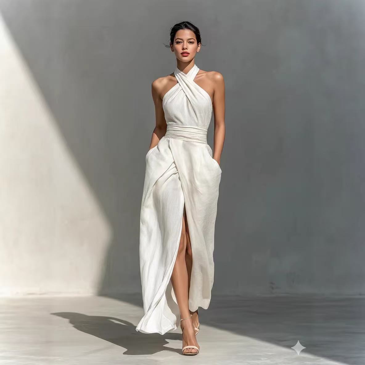 Chic Solid Front Split Boho Lo - Maxi Dress Halter recension och pris