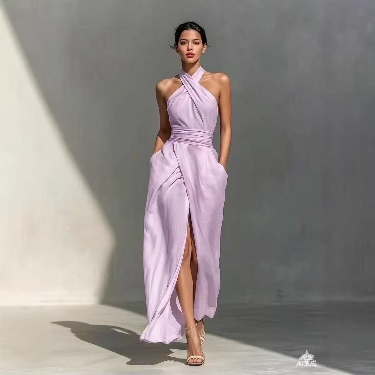Chic Solid Front Split Boho Lo - Maxi Dress Halter recension och pris
