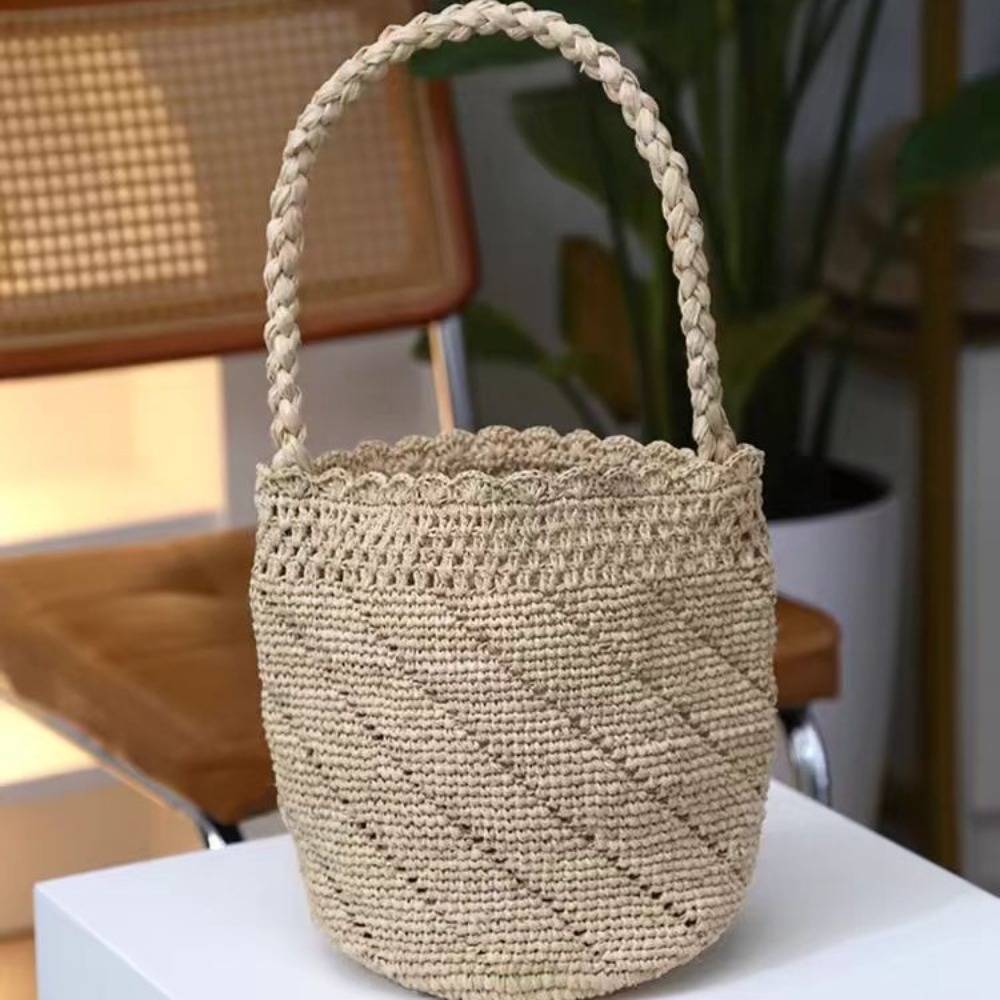 Handmade Crochet Straw Bucket  - Crochet Bag Raffia recension och pris